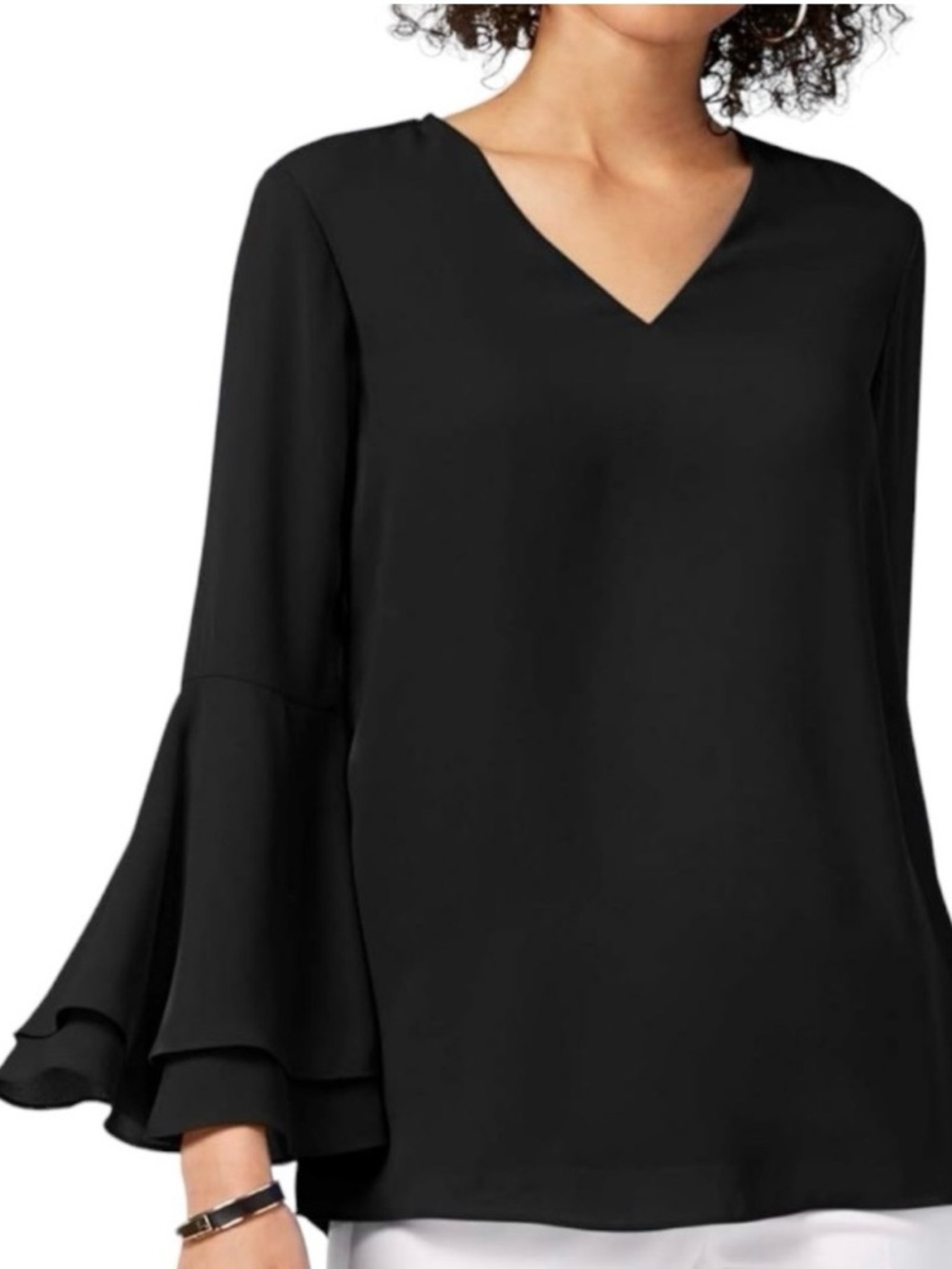 Alfani Black V-Neck Bell Sleeve Blouse